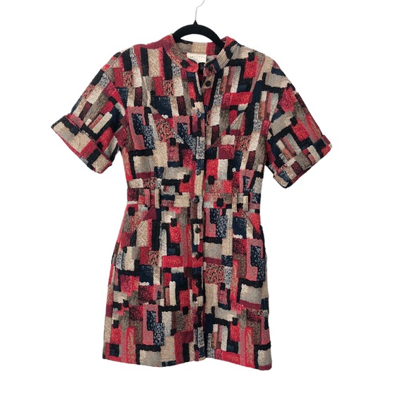 Sézane Robe Paulette Mini Dress in Jacquard Multicolor Tweed Patchwork Size 34 - Picture 2 of 8